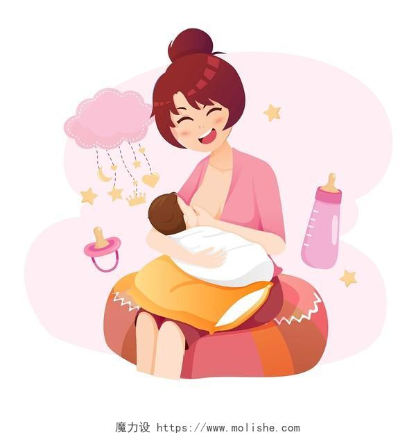 卡通母乳喂养妈妈母亲母婴人物插画素材母乳喂养元素
